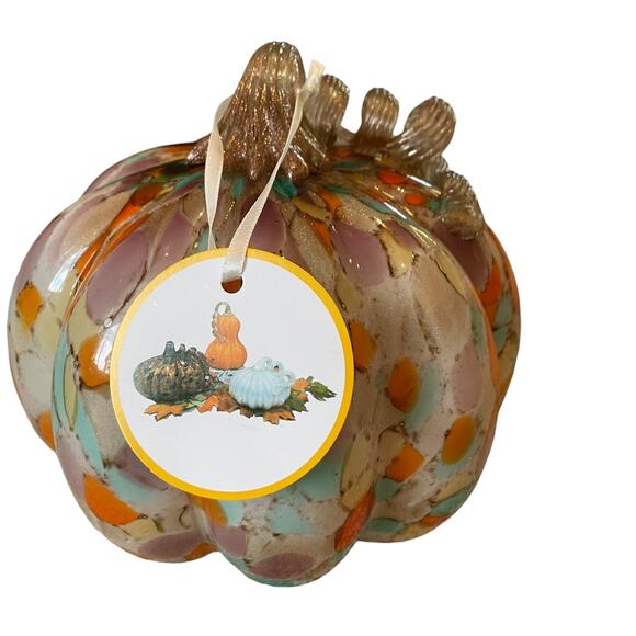 Multicolored Hand Blown Art Glass Pumpkin Stained Glass Designer Fall Home Decor - Picture 11 of 16